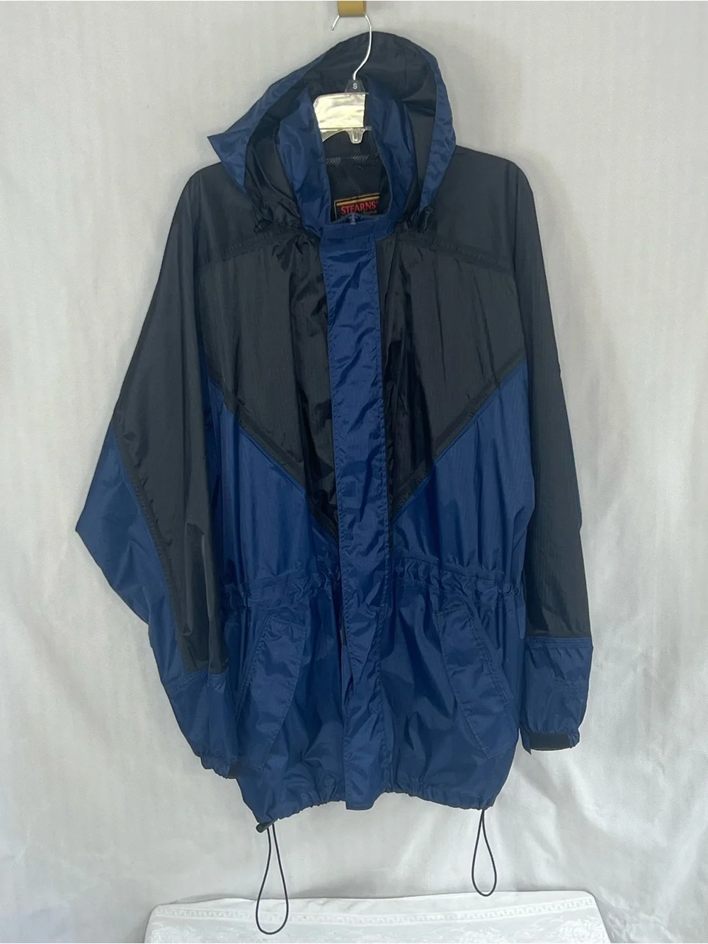 Stearns Dry Wear Jacket Nylon Waterproof Cinch Waist Hooded Blue/Black M/L👍